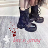 縈妃公主（YINGFEIPRINCESS）品牌網(wǎng)紗馬丁靴女真皮2025春夏牛皮粗跟厚底中筒單靴子女涼靴子 黑色 36 曬單實(shí)拍圖