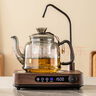 瓷牌茗茶具電陶爐煮茶器自動上水抽水一體小型煮茶爐家用耐高溫玻璃煮茶壺 灰編繩容運下水壺+默言爐木紋色 曬單實拍圖