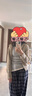 Teenie Weenie小熊休閑褲女2025春季新款松弛感通勤格紋松緊長(cháng)褲女 藏青色 S 160 曬單實(shí)拍圖