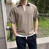 芮蔓菲（RUIMANFEI）假兩件襯衫男短袖潮牌痞帥冰絲V領(lǐng)T恤男裝2024新款夏季半袖小襯衣 B331-V66卡其色（單件襯衫） XL 曬單實拍圖
