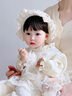 U&MUDI嬰兒帽子夏季蕾絲花邊公主外出嬰幼兒遮陽帽女寶寶宮廷帽春秋薄款 米色(小花系帶宮廷帽) 0-6個月(40-44CM) x 均碼 曬單實拍圖