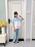 優(yōu)優(yōu)1點(diǎn)（Yoyo one）女童夏季套裝2025新款洋氣兒童韓版夏裝炸街大童牛仔喇叭褲兩件套 18897藍漸變短袖13131喇叭褲 150 150cm 曬單實(shí)拍圖