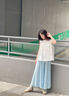 優(yōu)優(yōu)1點（Yoyo one）女童套裝夏季薄款兒童2025新款夏裝裙褲洋氣連衣裙中大童冰絲裙子 白色上衣+藍色裙褲 140 140cm 曬單實拍圖