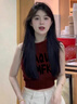 S·J·V·K吊帶背心女辣妹美式復(fù)古修身顯瘦設(shè)計(jì)感小眾運(yùn)動(dòng)無(wú)袖上衣夏季爆款 酒紅色 L (適合90-100斤) 曬單實(shí)拍圖