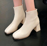 卓詩(shī)尼粗跟短靴女款秋冬高跟時(shí)裝瘦瘦靴子黑色單靴英倫風(fēng) 米白色 36 曬單實(shí)拍圖