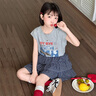 諾佳微淇女童夏季美式復古套裝2025新款兒童短袖t恤格子蛋糕半身裙兩件套 灰色 150 曬單實(shí)拍圖