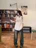 麓格立t恤女短袖新款潮流夏季衣服女裝寬松半袖高顏值上衣長款遮臀 白色M【建議100斤以下】 曬單實(shí)拍圖