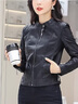 皮爾卡丹（pierre cardin）皮衣女短款外套小立領(lǐng)韓版修身黑色春秋百搭顯瘦時(shí)尚機(jī)車皮夾克針 黑色 不加棉 【尺碼偏小一碼】 XL 【適合106斤115斤】 曬單實(shí)拍圖