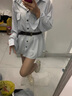 妙奕嘉長袖連衣裙女2025春秋季新款裙子女士夏季純欲法式小個子顯瘦高級 長袖條紋襯衫連衣裙【配腰帶】 L 【建議105-120斤】 曬單實拍圖