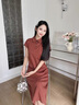 clotho Rennie品牌女裝法式連衣裙女2025夏季新款韓版氣質(zhì)收腰顯瘦polo領(lǐng)裙子 安可拉紅 M 100-115斤 曬單實(shí)拍圖