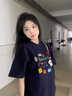 S·J·V·K藏藍色純棉短袖t恤女2025新款夏季正肩趣味印花半袖寬松顯瘦上衣 藏藍色【純棉重磅230g】 L （適合110-125斤） 曬單實拍圖
