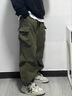 柏銘臣休閑褲男春夏季新款cityboy高街潮牌運(yùn)動長褲直筒闊腿工裝褲子男 軍綠色 L 【建議120-135斤】 曬單實(shí)拍圖