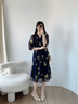 玖姿·安娜蔻優(yōu)雅100%桑蠶絲印花V領(lǐng)收腰連衣裙女2025夏季新款 花丈青 S 曬單實(shí)拍圖