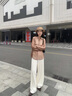 歌力思（ELLASSAY）【安心品質(zhì)】2025春夏新款簡約多色捏褶顯瘦直筒闊腿休閑褲女 香檳杏 S 曬單實拍圖