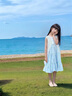 圖圖小象女童套裝2025夏季新款兒童連衣裙薄款條紋公主裙甜美蕾絲罩衫裙 藍(lán)色 130 身高約130cm 曬單實(shí)拍圖
