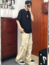 至唯美式傘兵工裝褲男款春夏季寬松直筒垂感闊腿百搭青少年休閑褲子男 杏色 XL 【推薦130-145斤】 曬單實拍圖