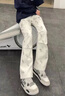 POUM 白色痞帥感牛仔褲男士夏季漆點(diǎn)褲子美式高街微喇傘兵工裝長(zhǎng)褲男 CHFS-C1151白色 XL 曬單實(shí)拍圖