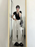 魯雅爾美式白色闊腿牛仔褲女春夏季高腰顯瘦寬松百搭潮牌休閑直筒褲子女 白色 M 曬單實(shí)拍圖