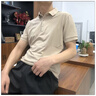 polo衫男韓版潮流夏季修身純色短袖2025新款潮牌簡約百搭翻領(lǐng)t恤 佐文森工廠店Y116霧藍(lán) M 【80-100斤】 曬單實(shí)拍圖