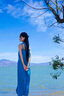OIMG沙灘裙女海邊度假長(cháng)裙旅游拍照夏季氣質(zhì)寬松顯瘦A字裙吊帶連衣裙 湖藍色 M （85-100斤） 曬單實(shí)拍圖