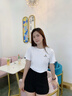 t恤女2025夏季修身顯瘦繡花女士上衣韓版圓領(lǐng)正肩半袖棉休閑短袖 白色 L 建議100-110斤 曬單實(shí)拍圖