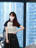 鹿依檸休閑褲女裝套裝2025夏季新款時(shí)尚美式復(fù)古插肩袖T恤工裝闊腿褲子 拼色上衣+灰色褲子 M 曬單實(shí)拍圖