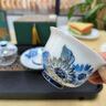 境坊間手繪青花三才蓋碗茶杯三件套單個(gè)陶瓷茶碗帶蓋描金功夫茶具泡茶碗 青花向日葵花邊蓋碗 曬單實(shí)拍圖