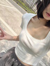 衣然呈品美式修身方領(lǐng)短袖T恤女春夏短款露臍高腰純色顯瘦上衣打底衫女 白色 M 【建議90-110斤】 曬單實拍圖