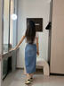 Calvin Klein Jeans春夏女士休閑通勤時(shí)尚ck斜角腰開衩毛邊牛仔半身裙J221043 1A4-牛仔藍(lán) 26 曬單實(shí)拍圖