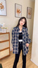 FSHE磨毛格子襯衫女2025春季新款洋氣寬松復古中長(cháng)款襯衣開(kāi)衫上衣外套 深藍色 XL 曬單實(shí)拍圖