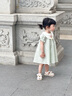 幼歌（YOUGE）嬰幼兒夏季靈動(dòng)有型精致花朵刺繡泡泡袖清新格紋連衣裙 綠色格子 80 cm 曬單實(shí)拍圖