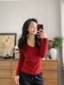FAUNTIE LUNA長(cháng)袖T恤女軟糯百搭彈力簡(jiǎn)約修身顯瘦V領(lǐng)萊賽爾桑蠶絲打底衫T恤 絳紅 M 曬單實(shí)拍圖