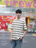 卡賓（CABBEEN）【創(chuàng  )意條紋】男裝高周波logoT恤25春夏新款時(shí)尚潮流短袖舒適 米白色12 XL /180/52 曬單實(shí)拍圖