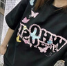 衣然呈品韓版重磅蝴蝶短袖T恤女夏季潮牌復(fù)古五分袖寬松百搭舒適半袖上衣 黑色 M 【建議90-110斤】 曬單實拍圖