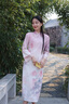 逸紅顔（E.Beauty）瑰顏2025秋新款浪漫櫻花定位花修身顯瘦針織復古改良旗袍 石竹粉 L 曬單實(shí)拍圖