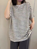 吉閑 胖妹妹韓范復古洋氣條紋短袖T恤女2025新款顯瘦慵懶百搭減齡上衣 杏色 M 曬單實(shí)拍圖