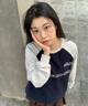 ICH MODE美式運動(dòng)插肩袖長(cháng)袖T恤女秋冬寬松衛衣上衣2024新款男 藏青拼白花灰 L 曬單實(shí)拍圖