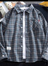 頂峰保羅（Dingfengbaoluo）男士襯衫秋季潮牌休閑格子長(cháng)袖襯衣寬松百搭復古上衣DFC01深灰2XL 曬單實(shí)拍圖
