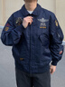 VIP飛行潮牌美式飛行員夾克男春秋復古刺繡棒球服寬松空降軍翻領(lǐng)工裝外套潮牌 藏青色 XL 曬單實(shí)拍圖