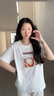 LAGOGO萌寵印花短袖T恤女拉谷谷2025年夏季新款純棉卡通圓領(lǐng)上衣 本白色 M 曬單實(shí)拍圖