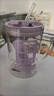 喵帕斯大容量刻度玻璃吸管杯耐高溫高硼硅馬克杯1L帶把手高顏值水杯 葡萄紫薪水加滿(mǎn)+蓋子+玻璃紫管 曬單實(shí)拍圖