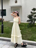 PMOG木耳邊吊帶連衣裙夏季甜美法式收腰顯瘦設(shè)計超仙中長裙公主韓版女 米白色 M 建議90-108斤 曬單實拍圖