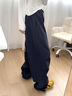 羅蒙（ROMON）美式藏青色休閑工裝褲女春夏季胖mm寬松顯瘦梨形身材闊腿運動(dòng)褲 藏青色 L L-105-115斤 曬單實(shí)拍圖