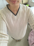 紅蜻蜓秋季長袖t恤女打底衫2025新款洋氣減齡寬松上衣v領針織衫內(nèi)搭小衫 杏色長袖 均碼 【適合80-145斤】 曬單實拍圖