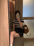連衣裙女夏季2025新款女裝休閑時尚小個子學院風穿搭套裝裙子夏天 黑白條紋+裙子 S （建議80-98斤） 曬單實拍圖