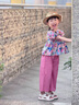 迪士尼女童夏款套裝2025新款女寶寶泡泡袖花朵上衣兒童夏季薄款闊腿褲潮 【粉色】花朵山本褲套裝0745 120 cm 曬單實(shí)拍圖