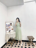 香影綠色連衣裙女2025夏裝新款泡泡袖正肩裙子收腰淑女氣質(zhì)印花裙 果綠 S 155/80A/85-95斤 曬單實(shí)拍圖