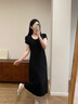 clotho Rennie品牌女裝短袖連衣裙女中長款2025夏季新款韓版百搭修身遮肉顯瘦 黑色 M 曬單實(shí)拍圖