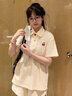 DXOT2025年夏季新款運動套裝女夏季學生韓版寬松顯瘦時尚POLO上衣短袖 奶黃色上衣+褲子套裝 M 【建議100-115斤 】 曬單實拍圖