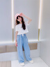 小豬彼特女童夏季牛仔褲套裝2025新款網(wǎng)紅洋氣兒童初中生夏裝短袖闊腿大童 15013淺藍(lán)色【天絲款】 120 cm 曬單實(shí)拍圖